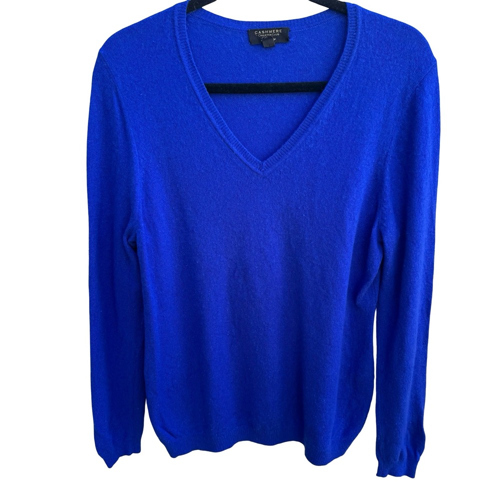 Charter Club Luxury 100% Cashmere Quiet Luxury Preppy Minimalist Sweater Blue L